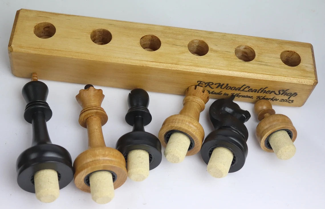 Handmade bottle stoppers set of chess M.Tal pieces