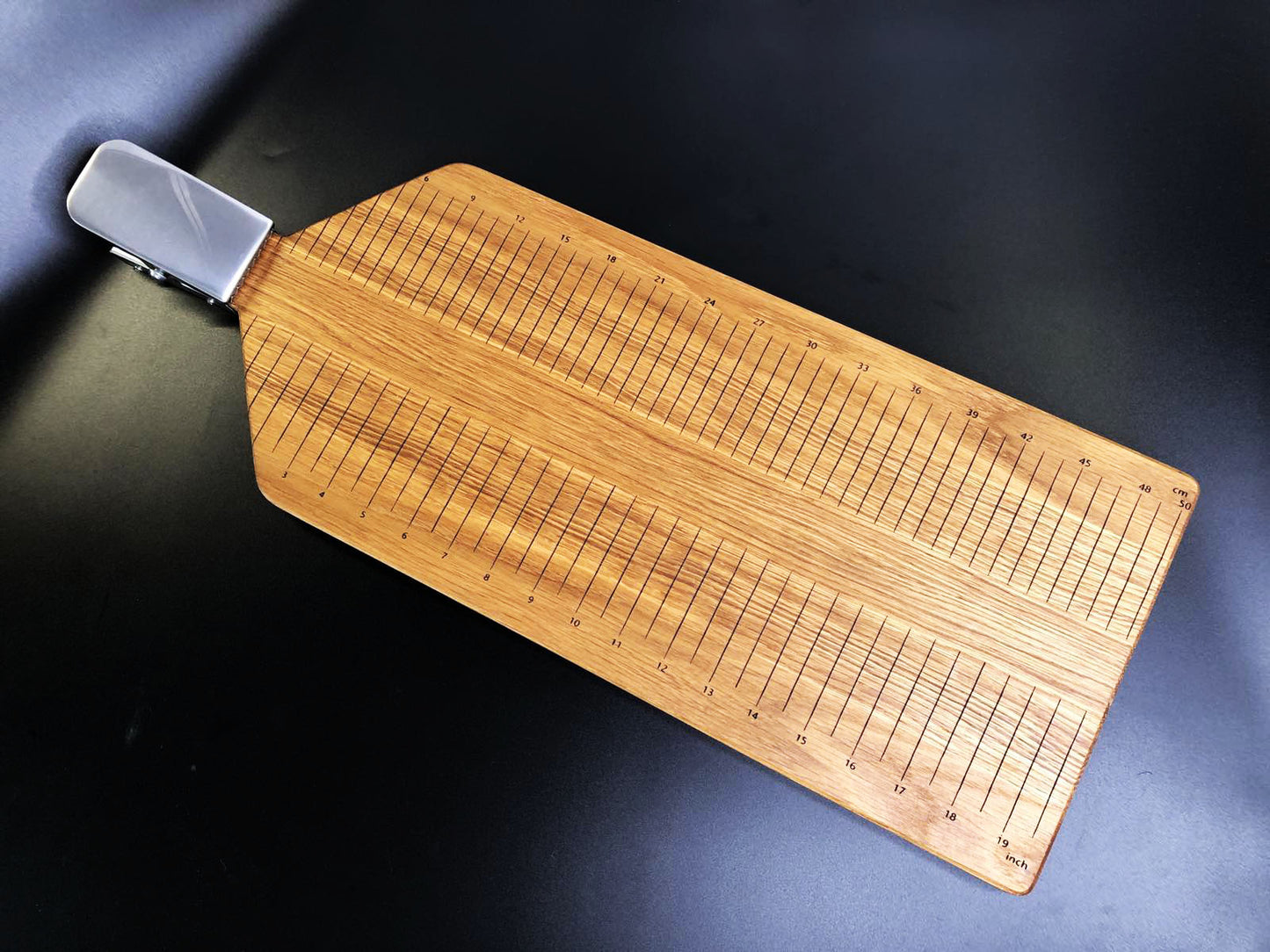 Oak cutting board for fish with clamp