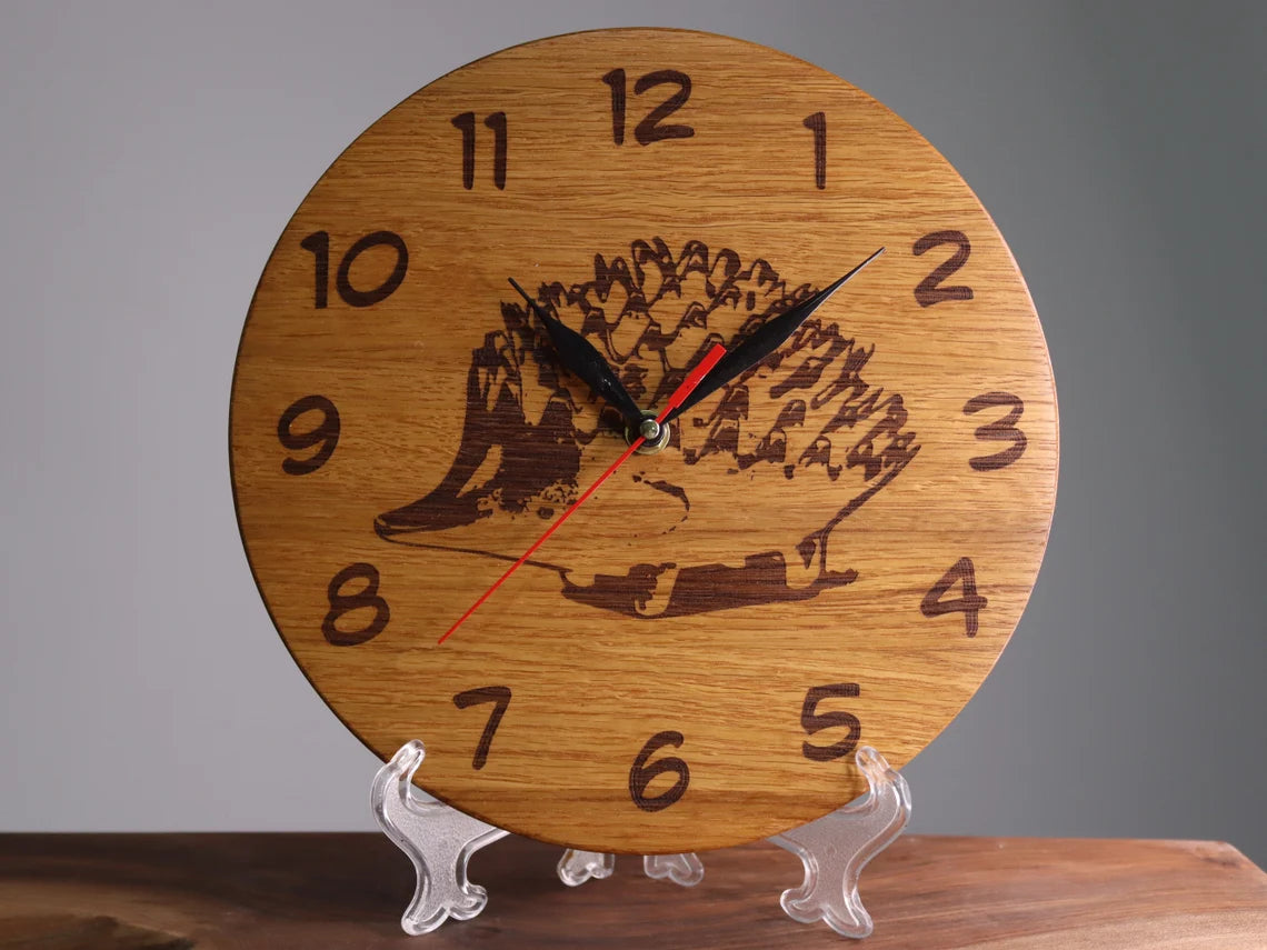 Exclusive wooden clock hedgehog