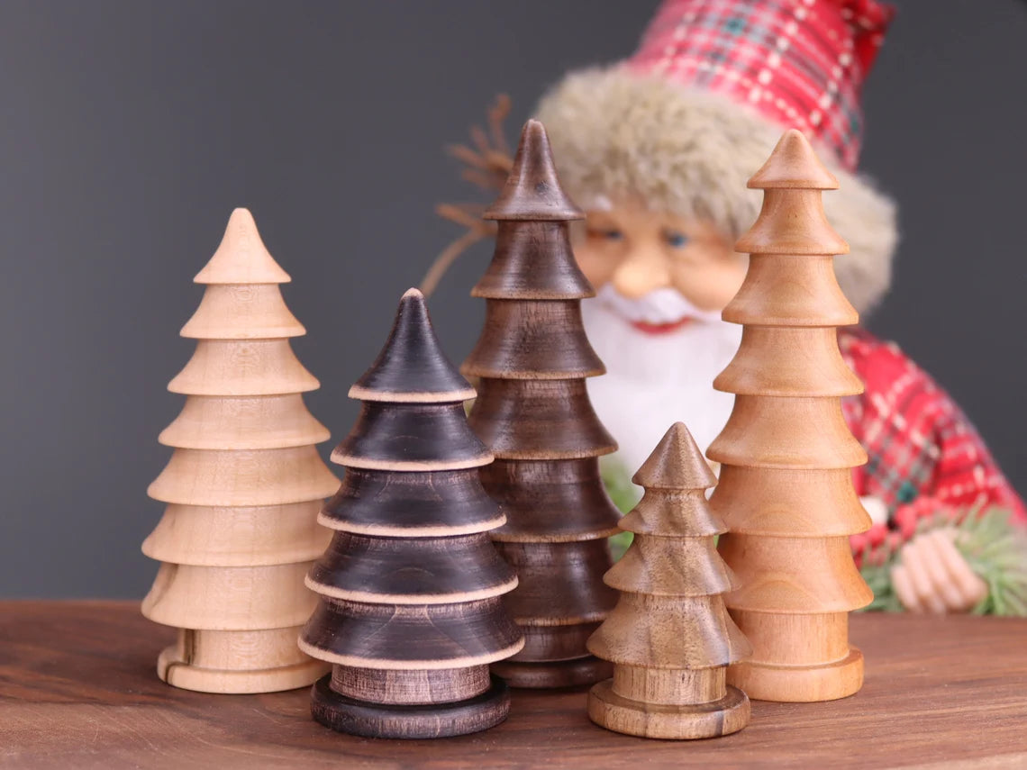 Beautiful five hand turned wooden Christmas trees