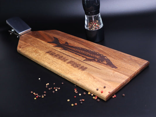 Walnut  cutting board for fish with clamp