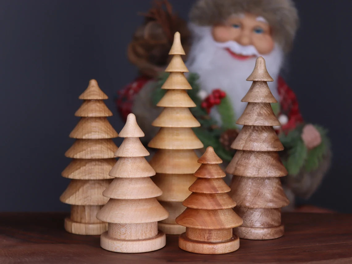 Beautiful five hand turned wooden Christmas trees