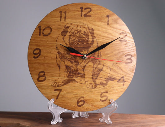 Exclusive wooden clock Pug-dog