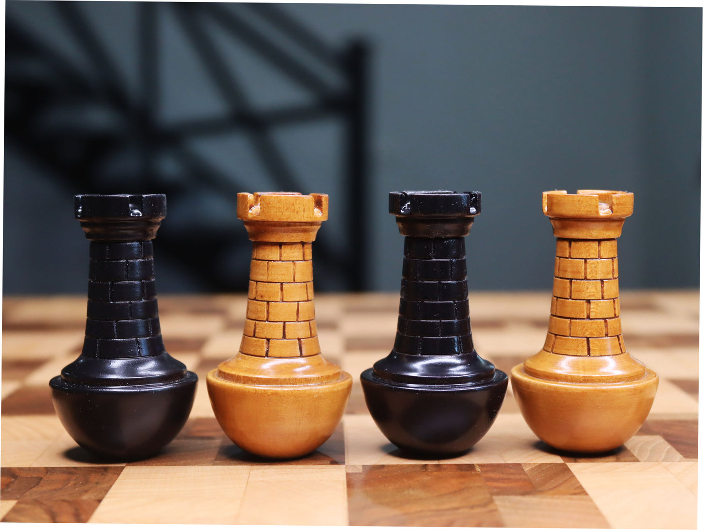 Reproduction of vintage German Schmitthenner self-righting chess set. chessmen roly-poly