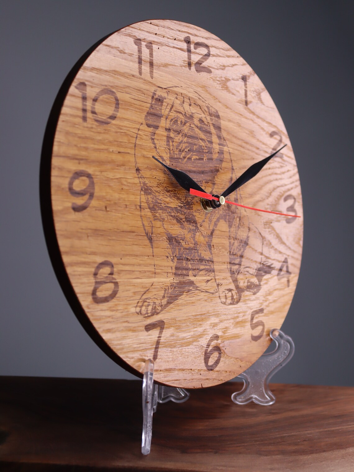 Exclusive wooden clock Pug-dog