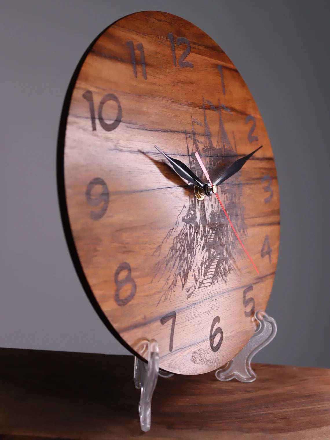 Exclusive wooden clock ancient castle