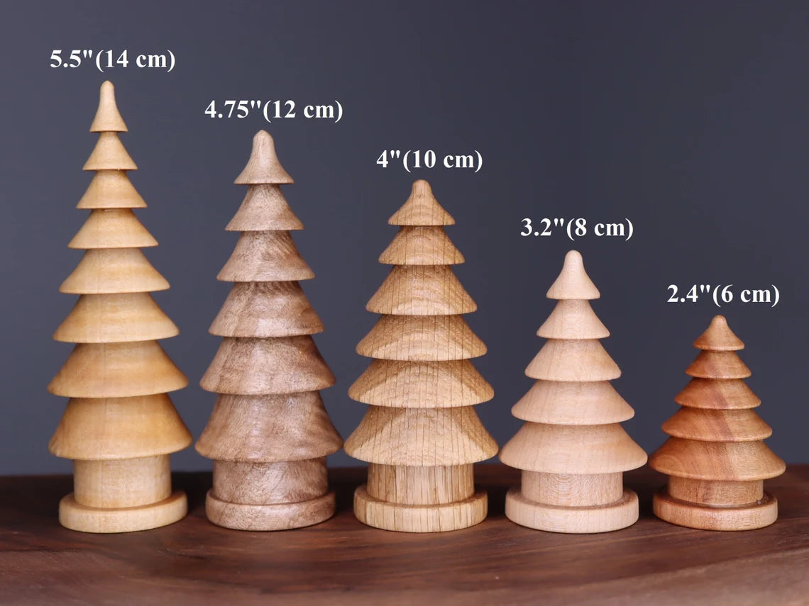 Beautiful five hand turned wooden Christmas trees