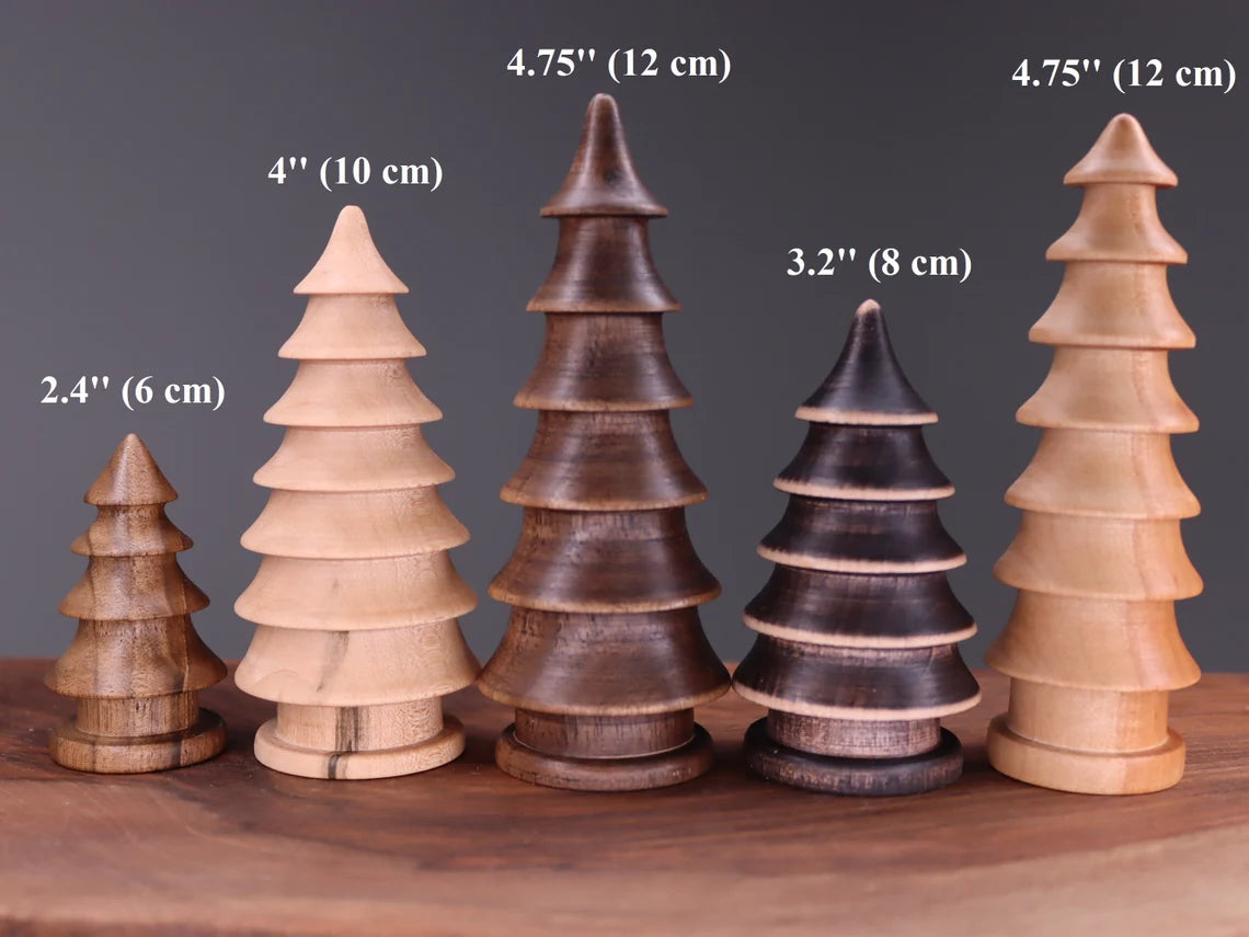 Beautiful five hand turned wooden Christmas trees