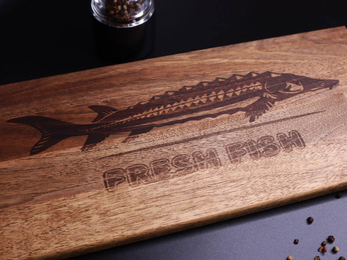 Walnut  cutting board for fish with clamp