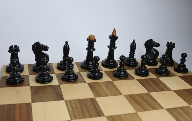 Wooden accurate reproduction of the most popular chess set in USSR "Shkolnik"