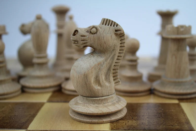 Wooden accurate reproduction of the most popular chess set in USSR "Shkolnik"