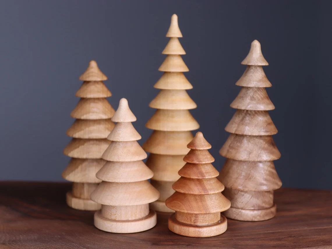 Beautiful five hand turned wooden Christmas trees