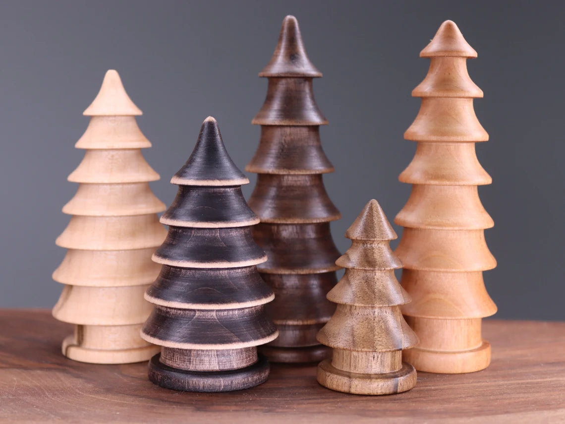 Beautiful five hand turned wooden Christmas trees