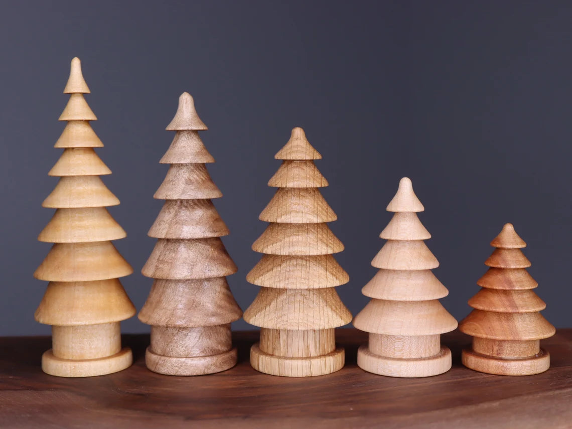 Beautiful five hand turned wooden Christmas trees