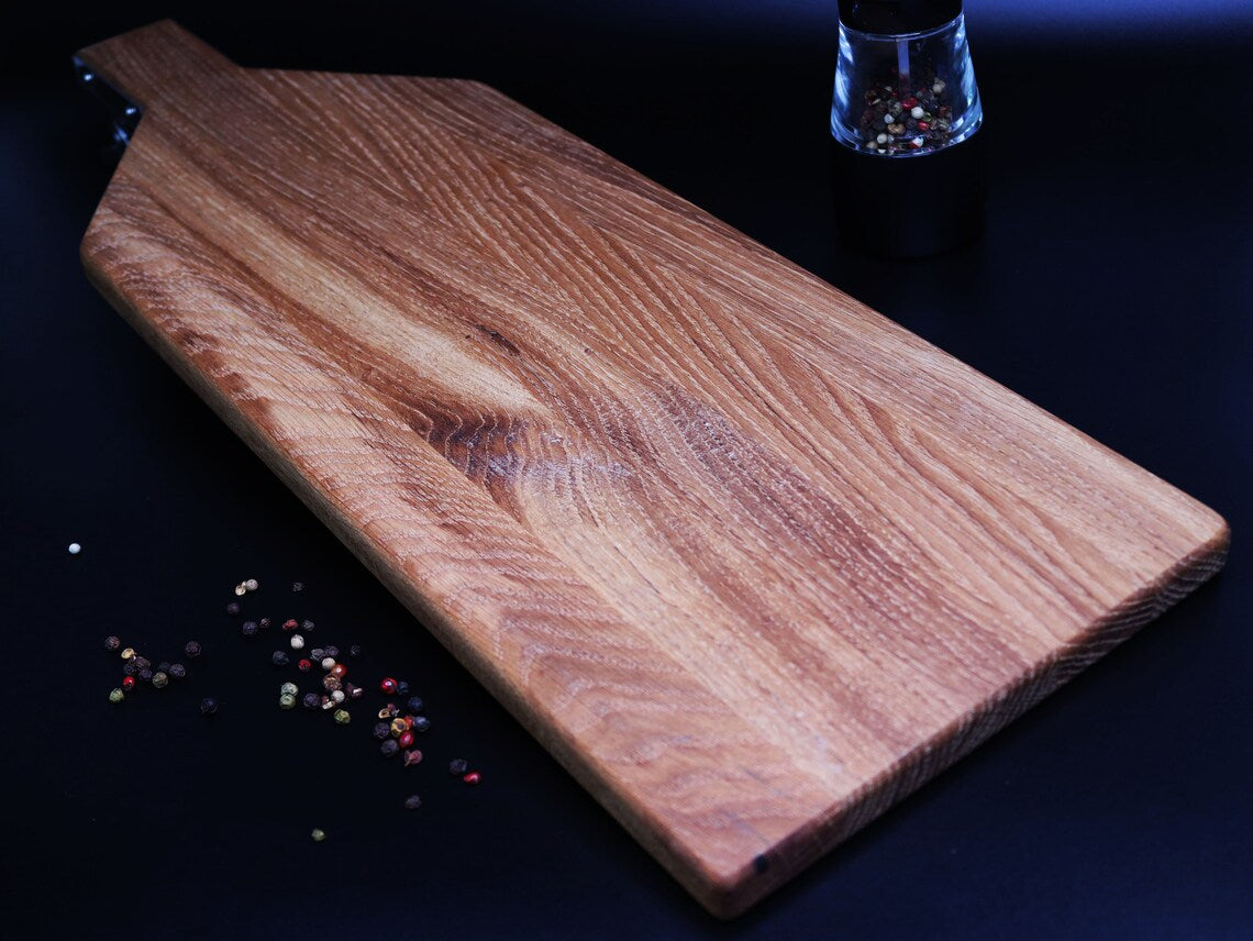 Oak cutting board for fish with clamp