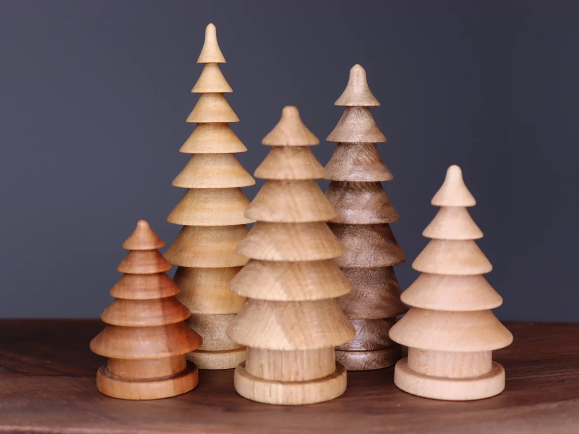 Beautiful five hand turned wooden Christmas trees