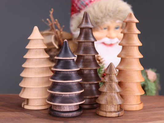 Beautiful five hand turned wooden Christmas trees