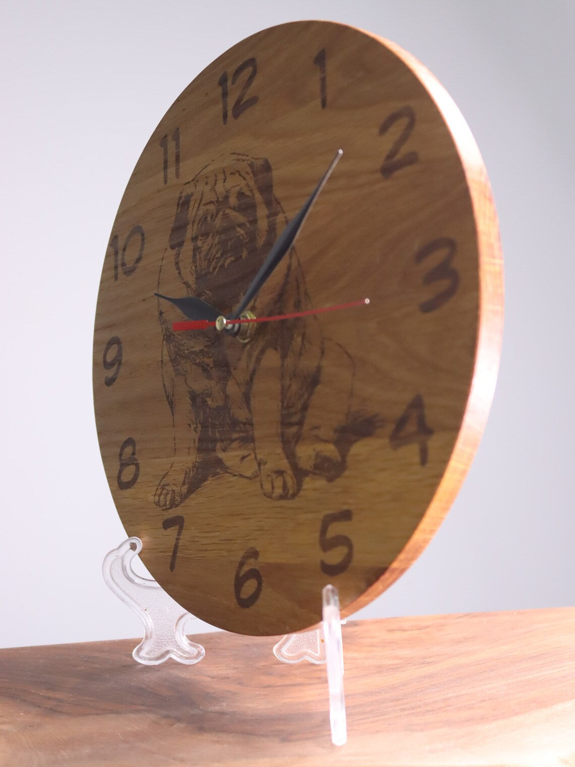 Exclusive wooden clock Pug-dog