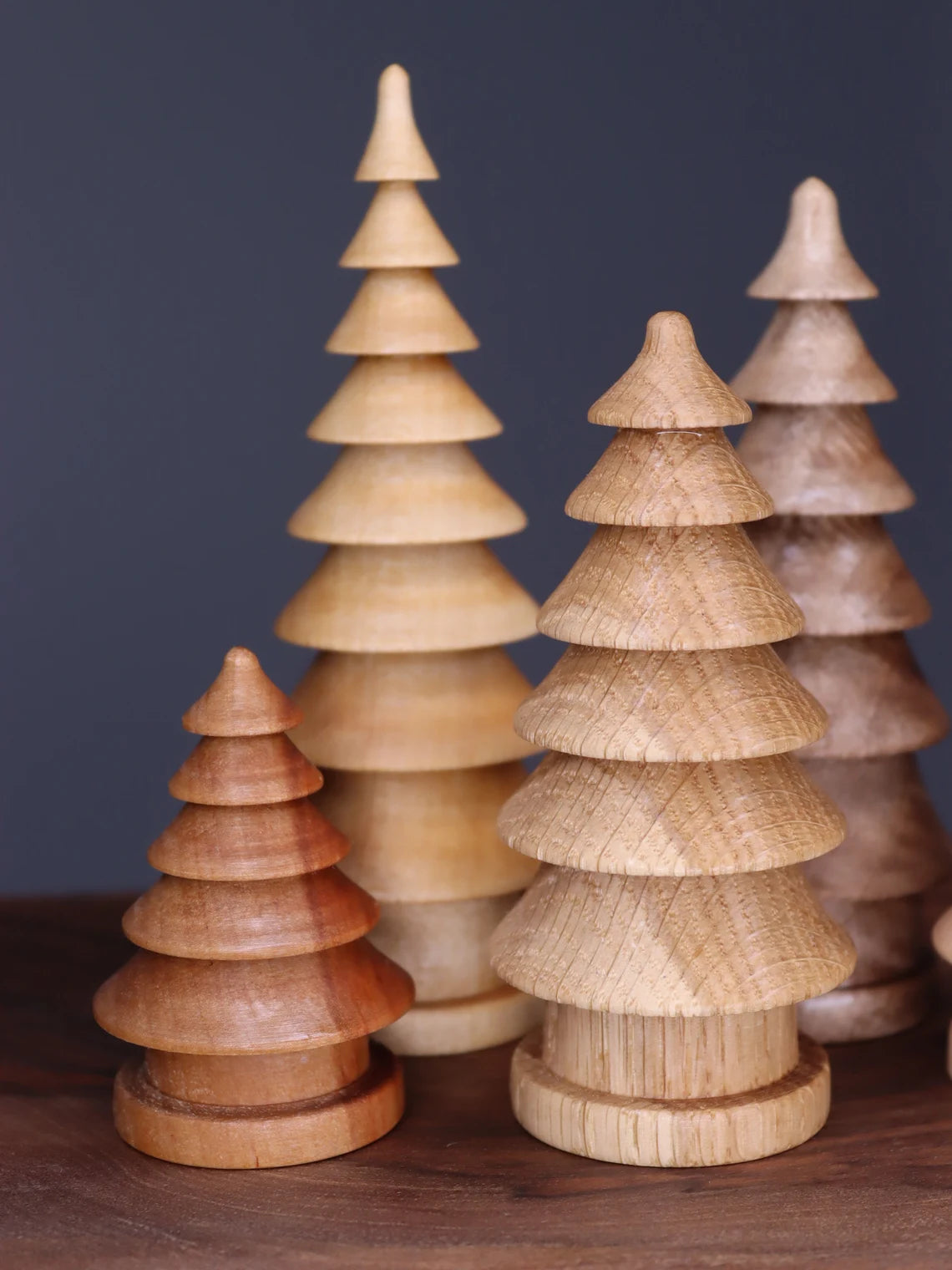 Beautiful five hand turned wooden Christmas trees