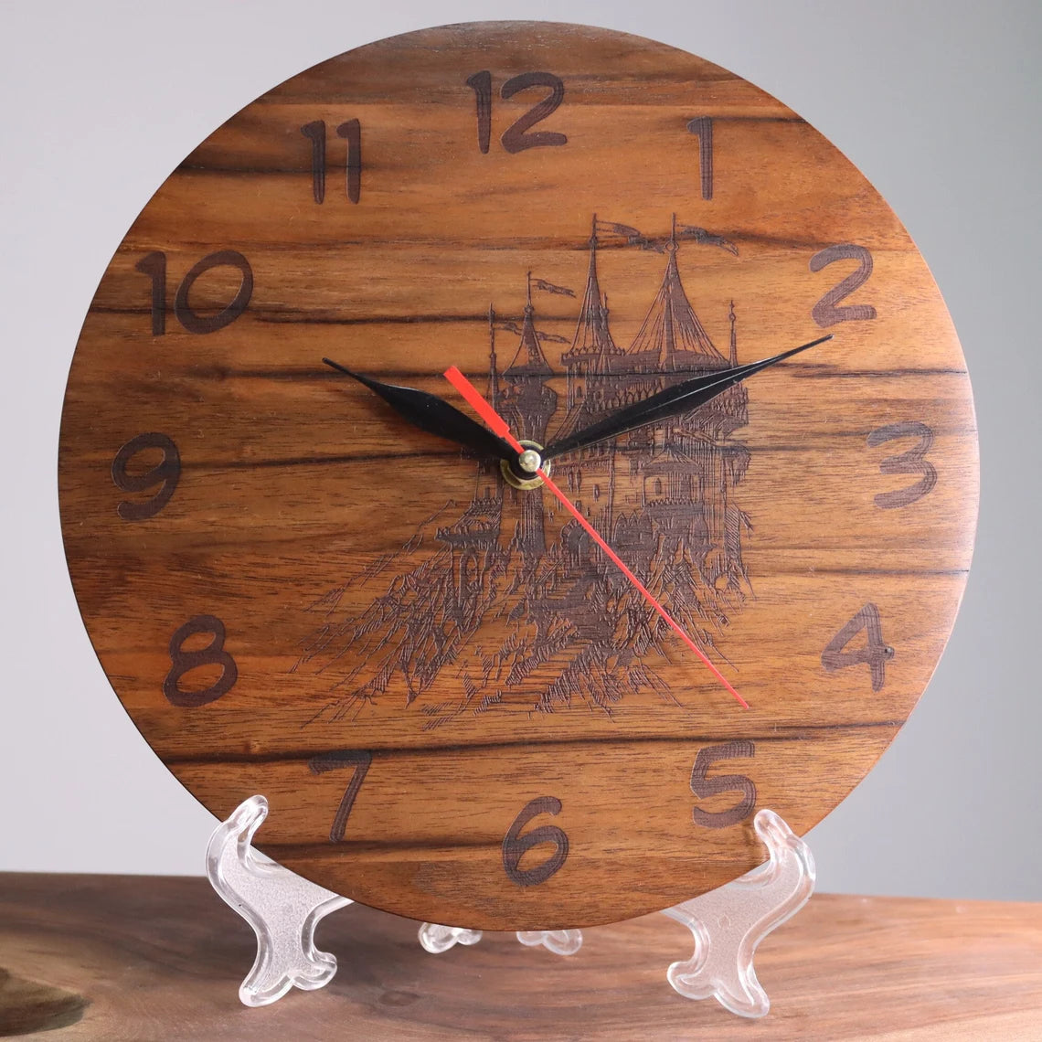 Exclusive wooden clock ancient castle