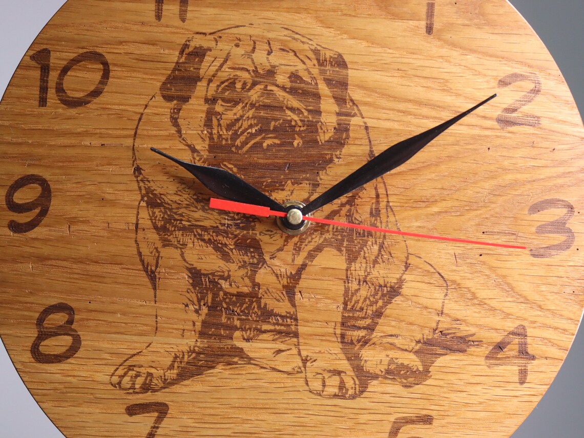 Exclusive wooden clock Pug-dog