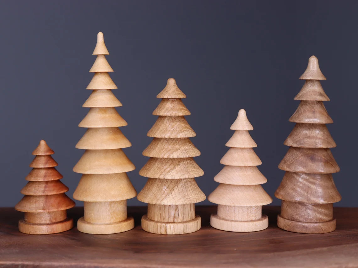 Beautiful five hand turned wooden Christmas trees