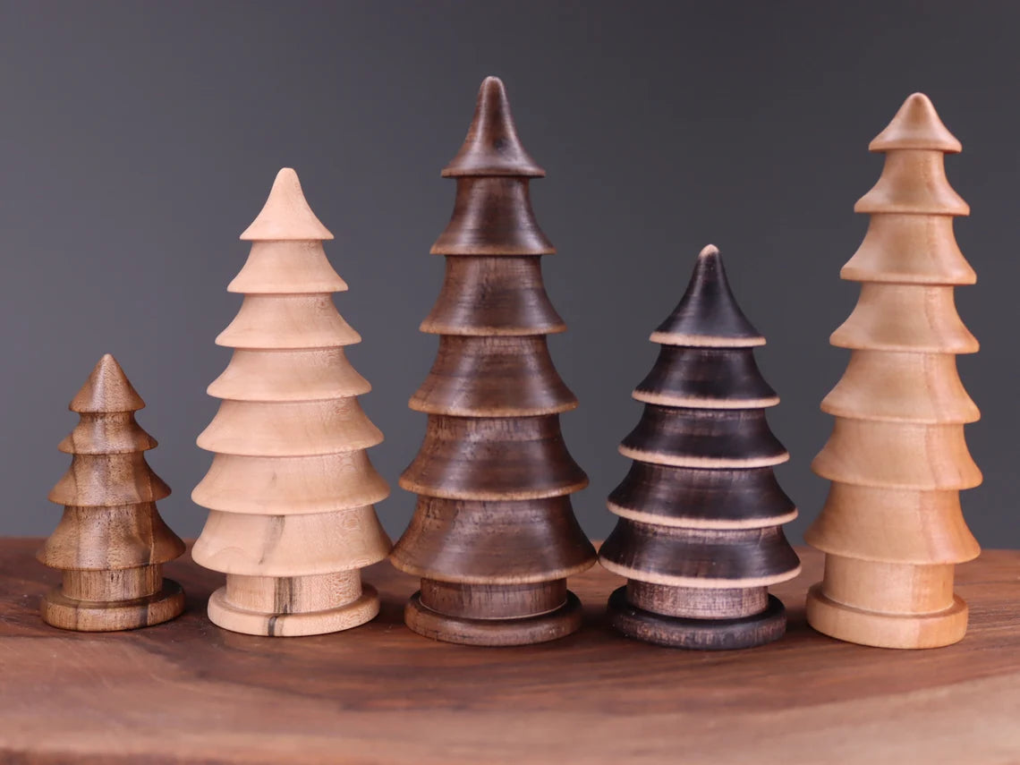 Beautiful five hand turned wooden Christmas trees