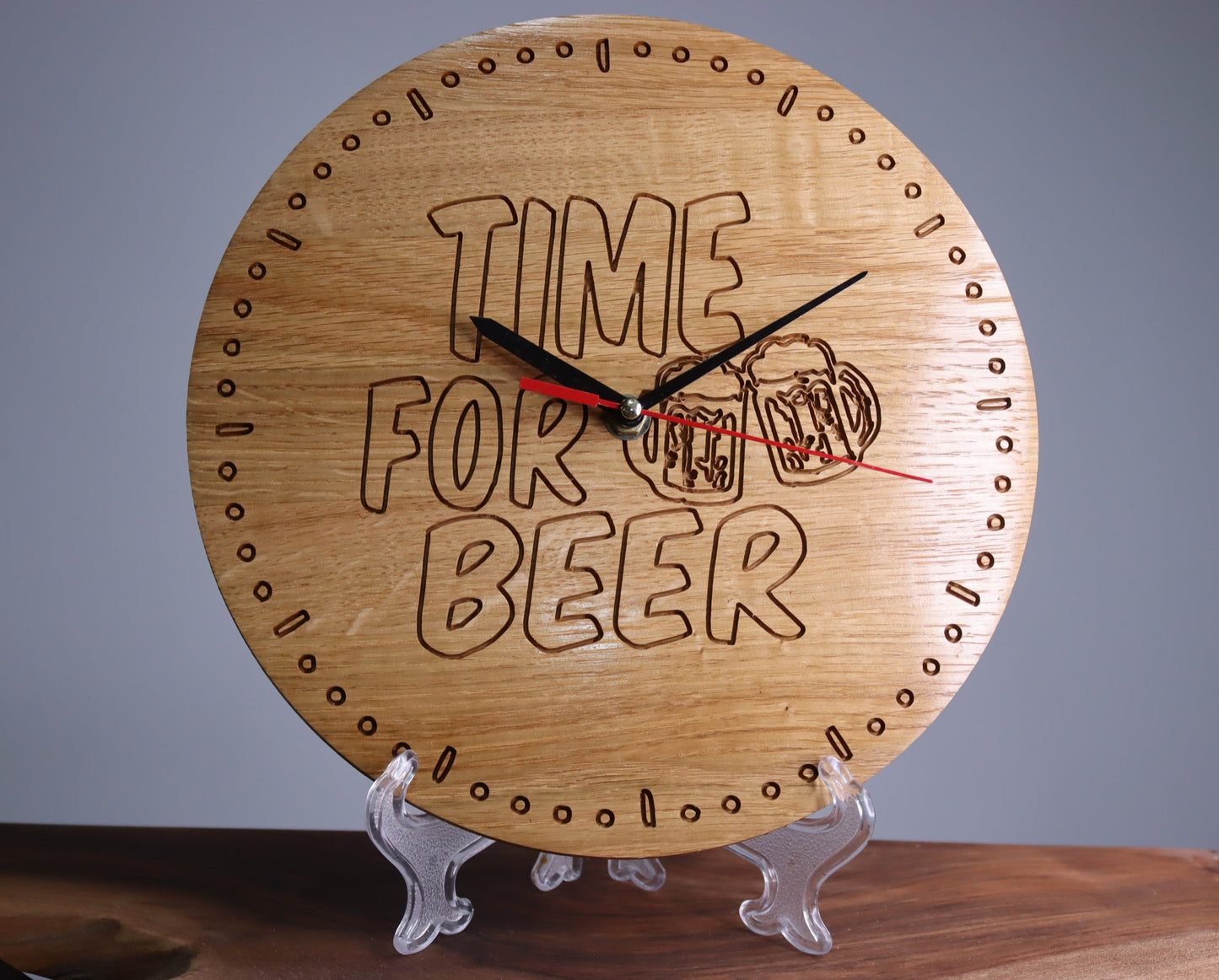 Exclusive wooden clock Time for beer