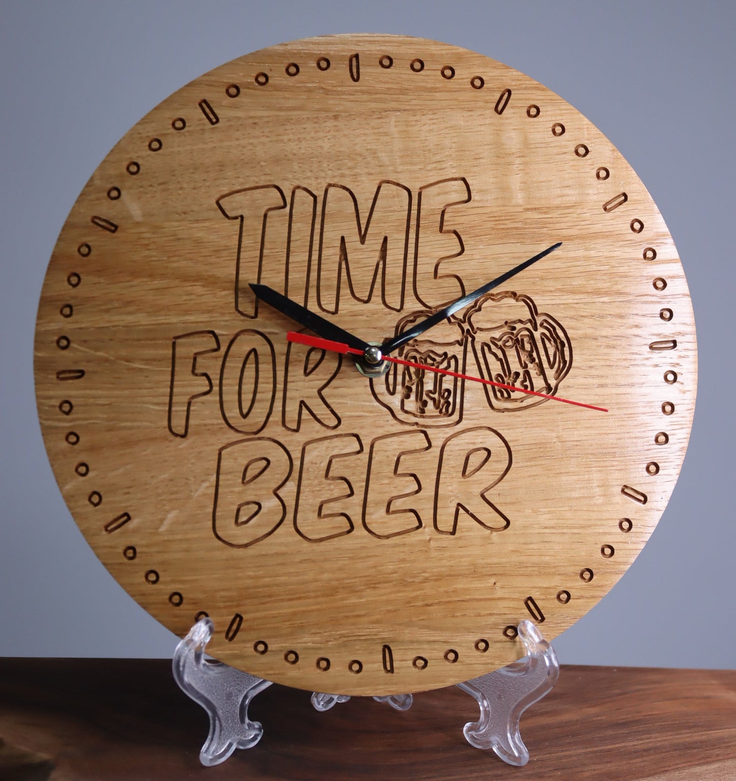 Exclusive wooden clock Time for beer