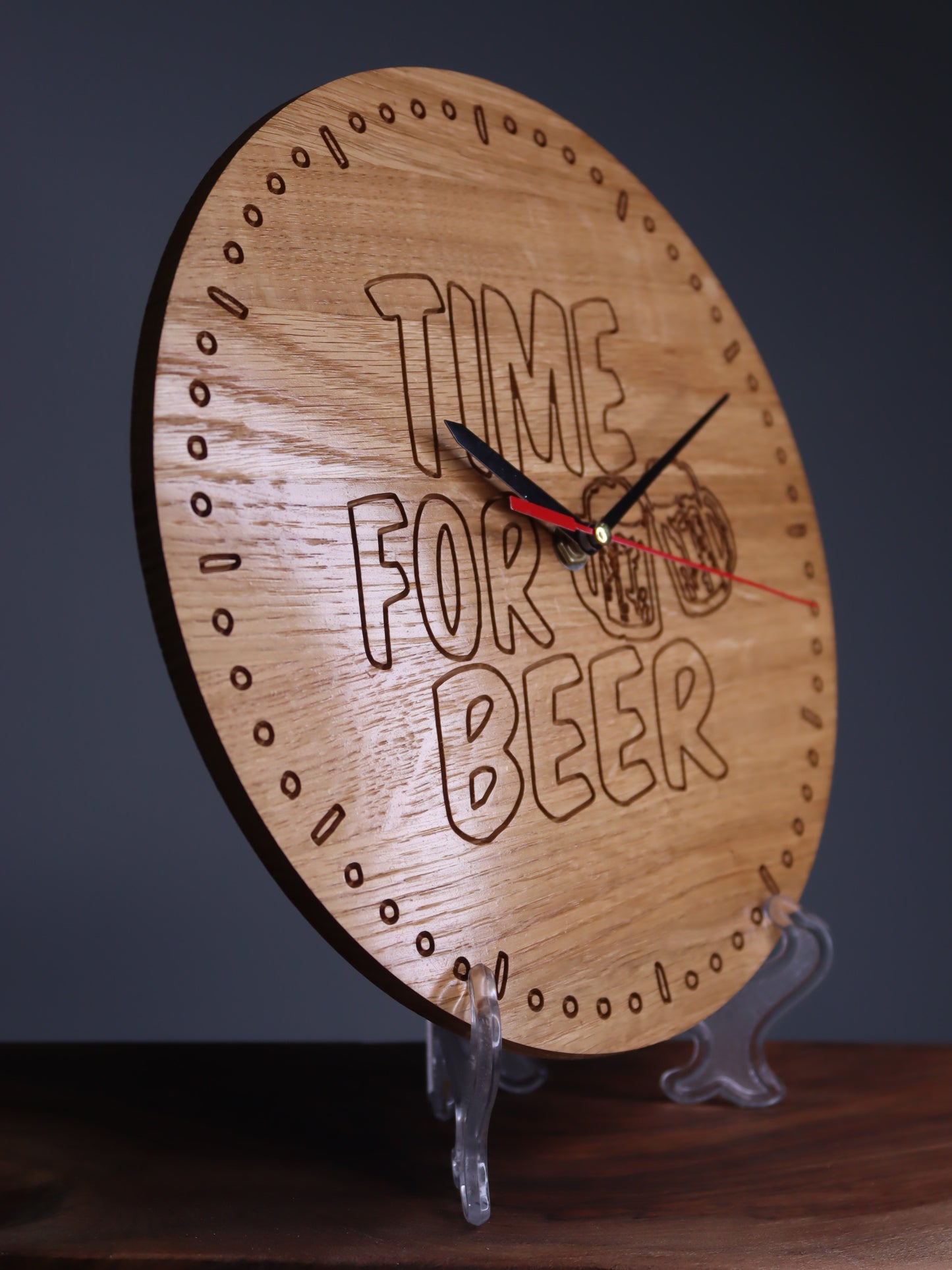 Exclusive wooden clock Time for beer