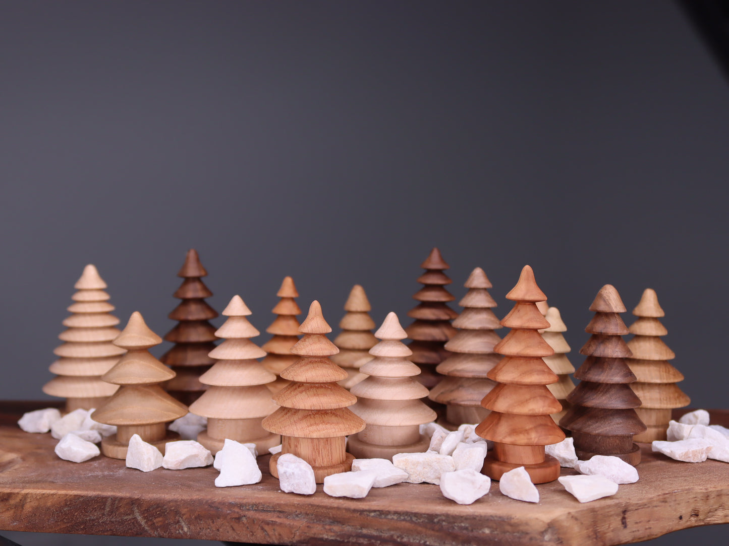 Beautiful forest of 15 hand turned wooden Christmas trees