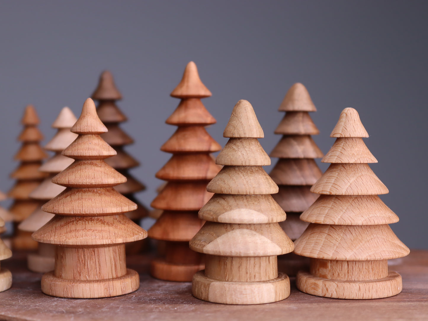 Beautiful forest of 15 hand turned wooden Christmas trees