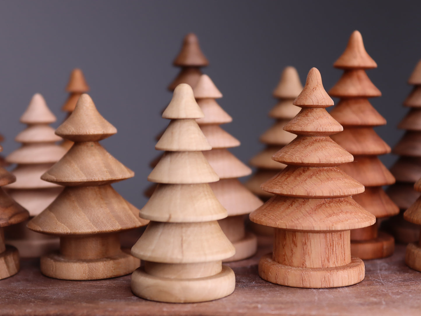 Beautiful forest of 15 hand turned wooden Christmas trees