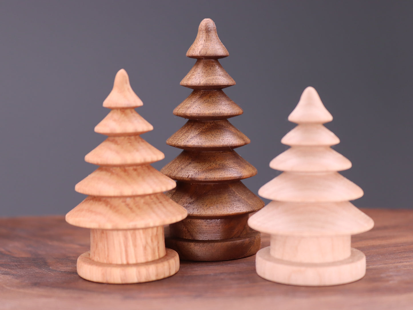 Beautiful forest of 15 hand turned wooden Christmas trees