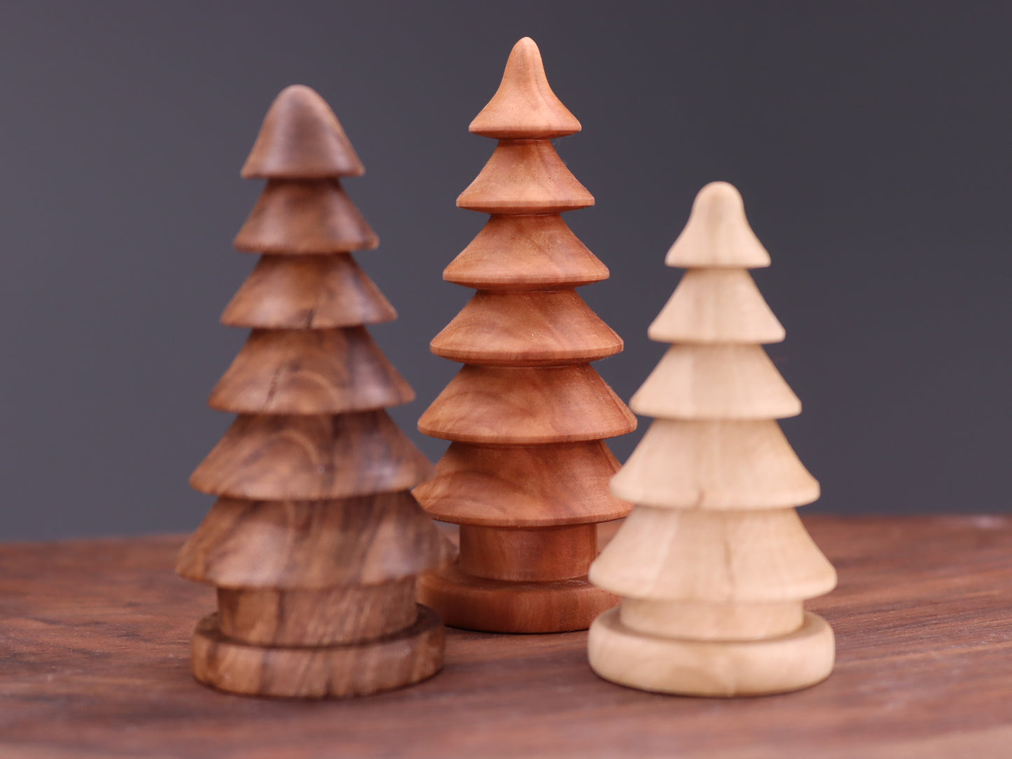 Beautiful forest of 15 hand turned wooden Christmas trees