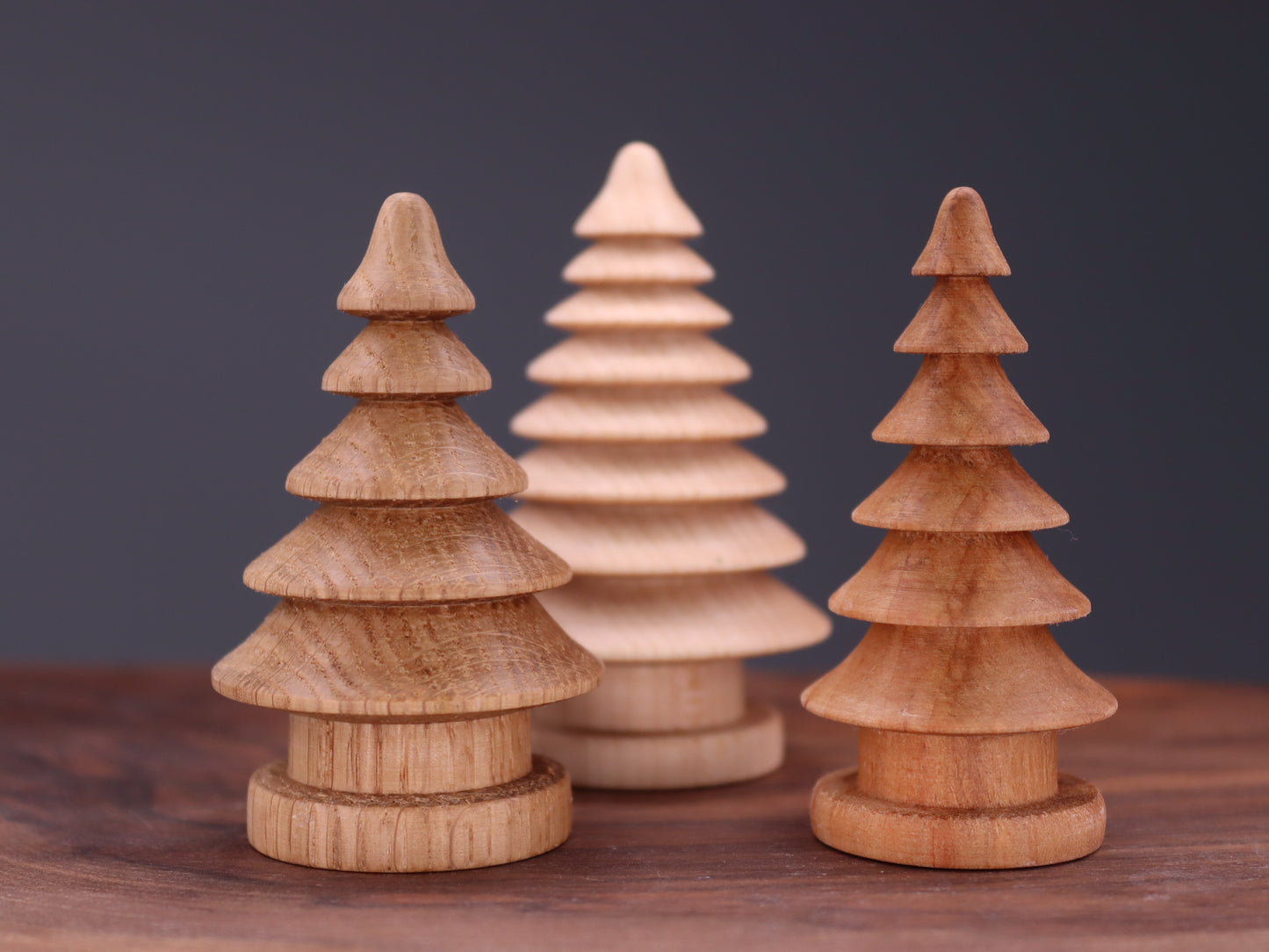 Beautiful forest of 15 hand turned wooden Christmas trees