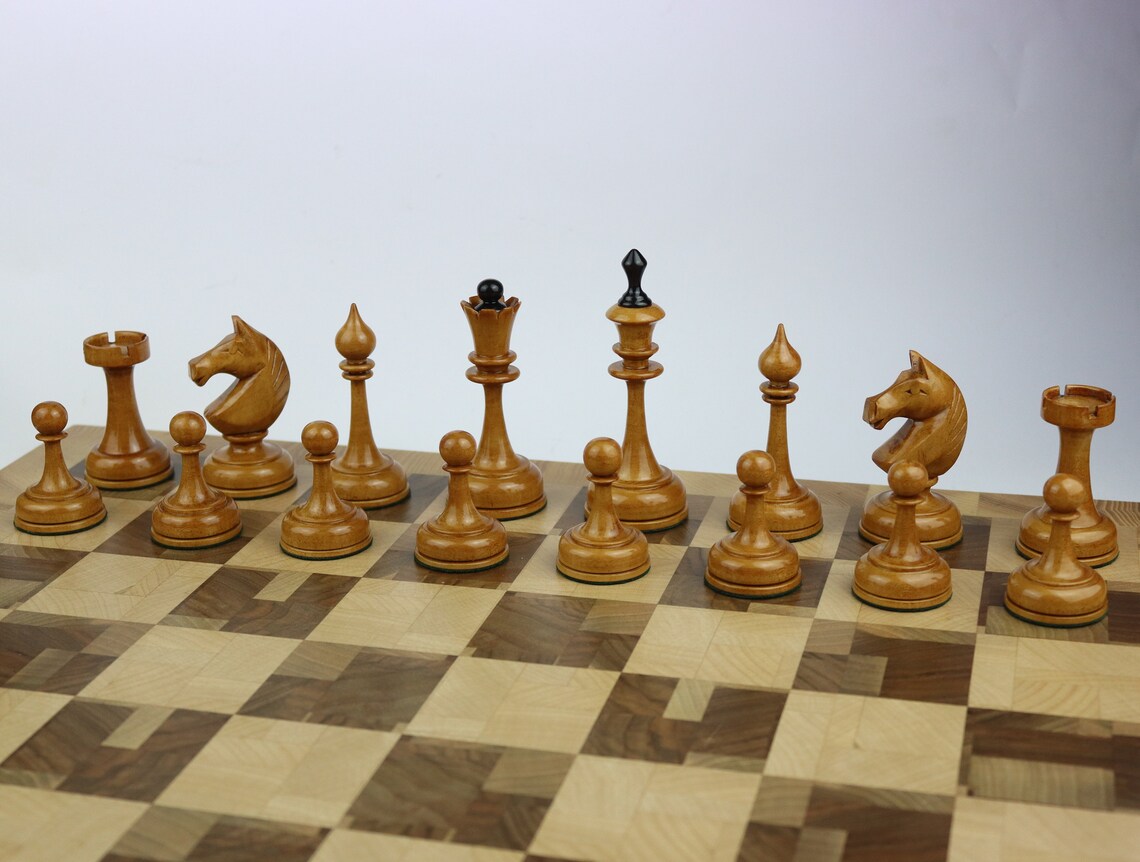 Wooden reproduction of a Soviet plastic chess set