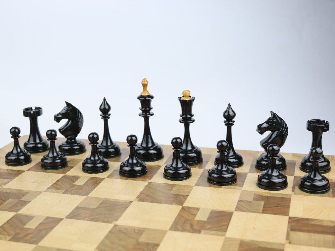 Wooden reproduction of a Soviet plastic chess set