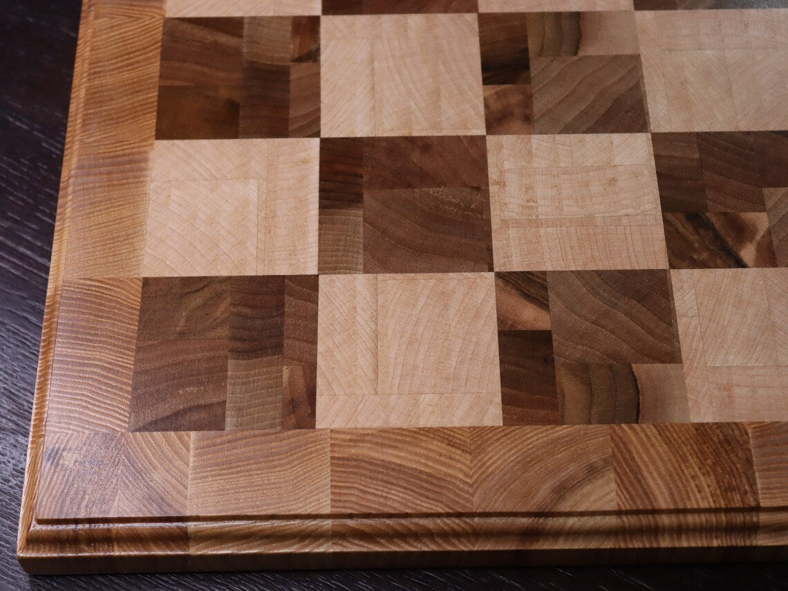 Large handmade wooden end grain chessboard