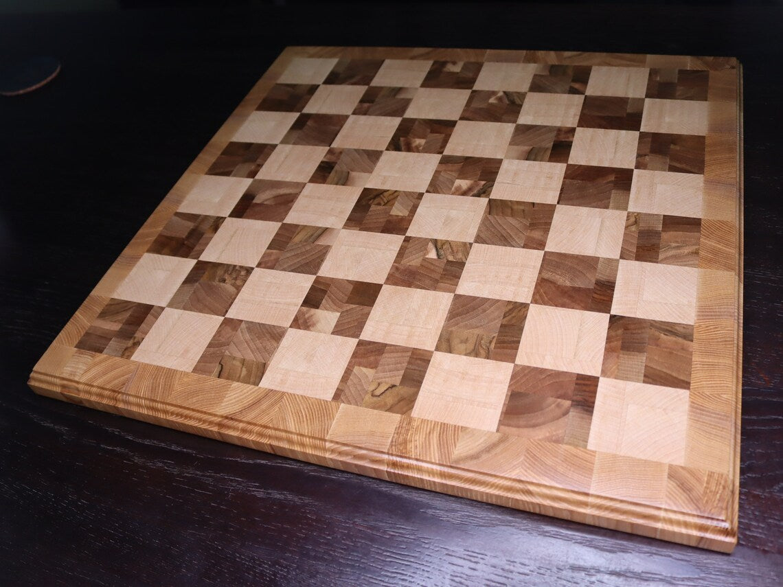 Large handmade wooden end grain chessboard