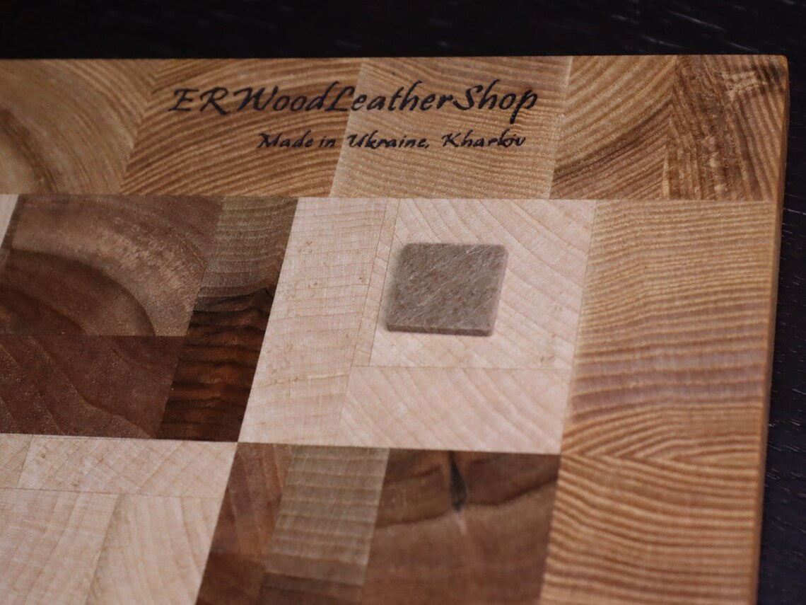 Large handmade wooden end grain chessboard