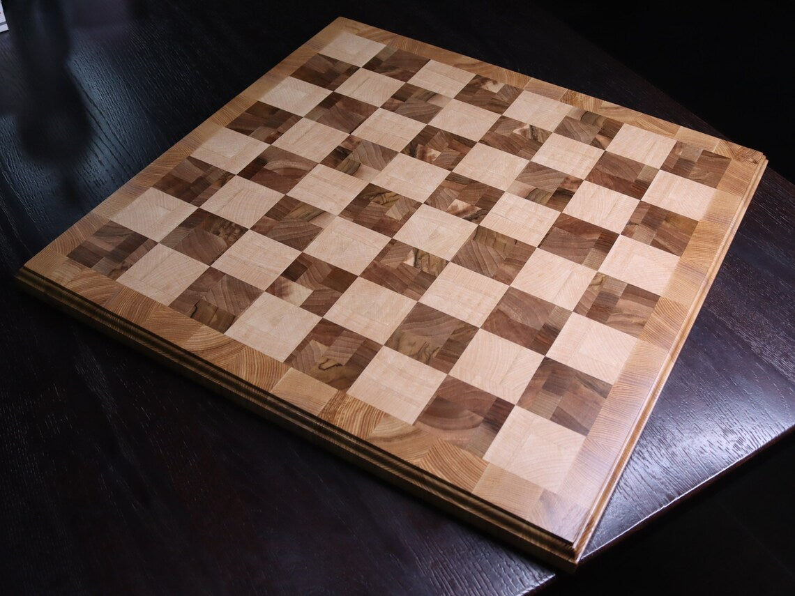 Large handmade wooden end grain chessboard