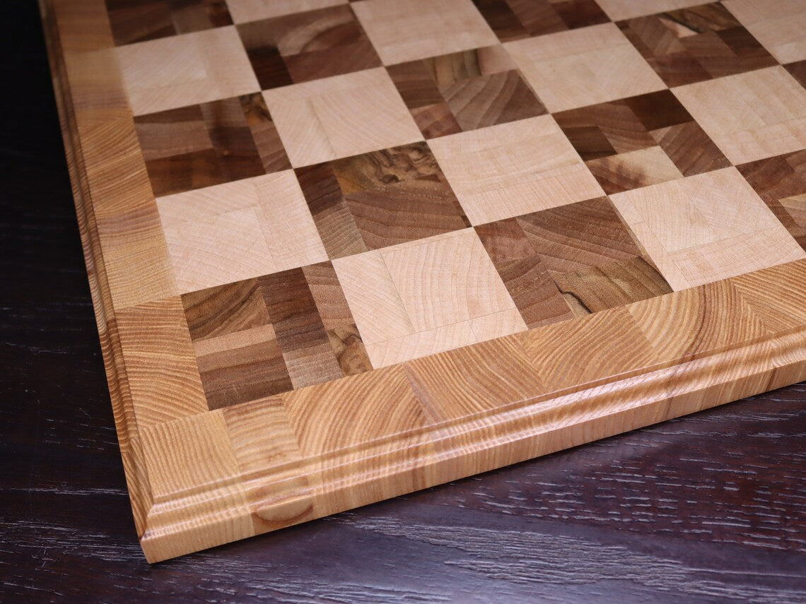 Large handmade wooden end grain chessboard