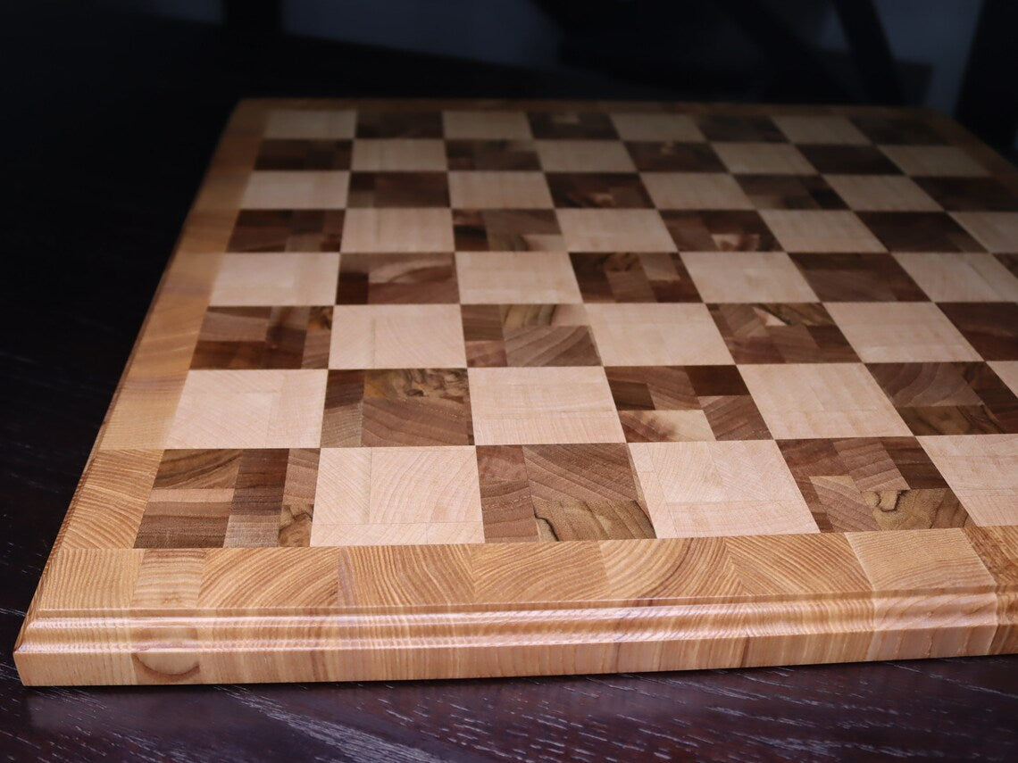 Large handmade wooden end grain chessboard