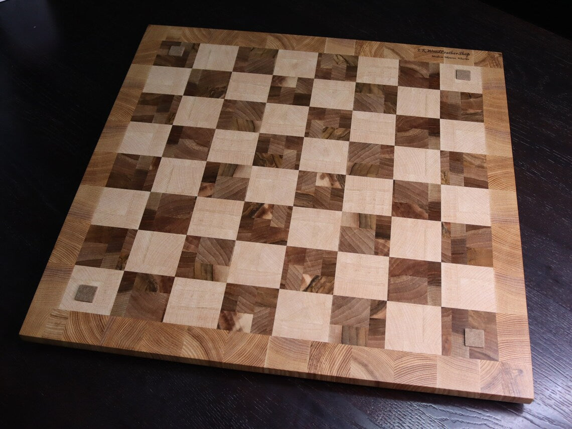 Large handmade wooden end grain chessboard