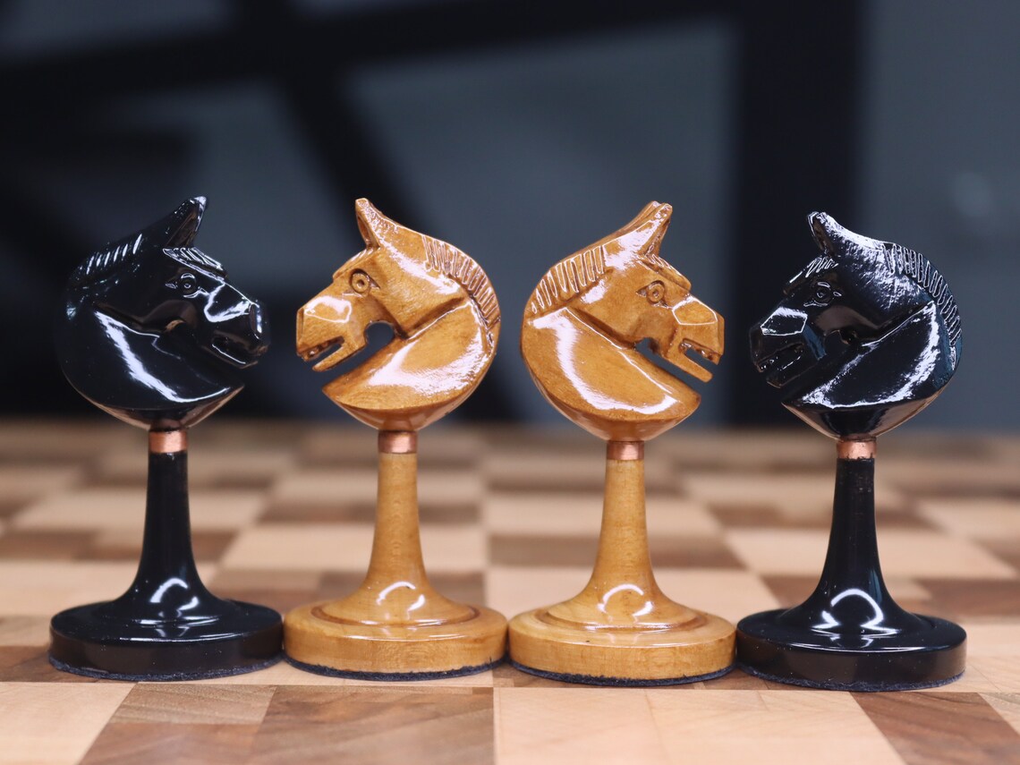 Wooden Reproduction of popular plastic Olympic Soviet chess pieces