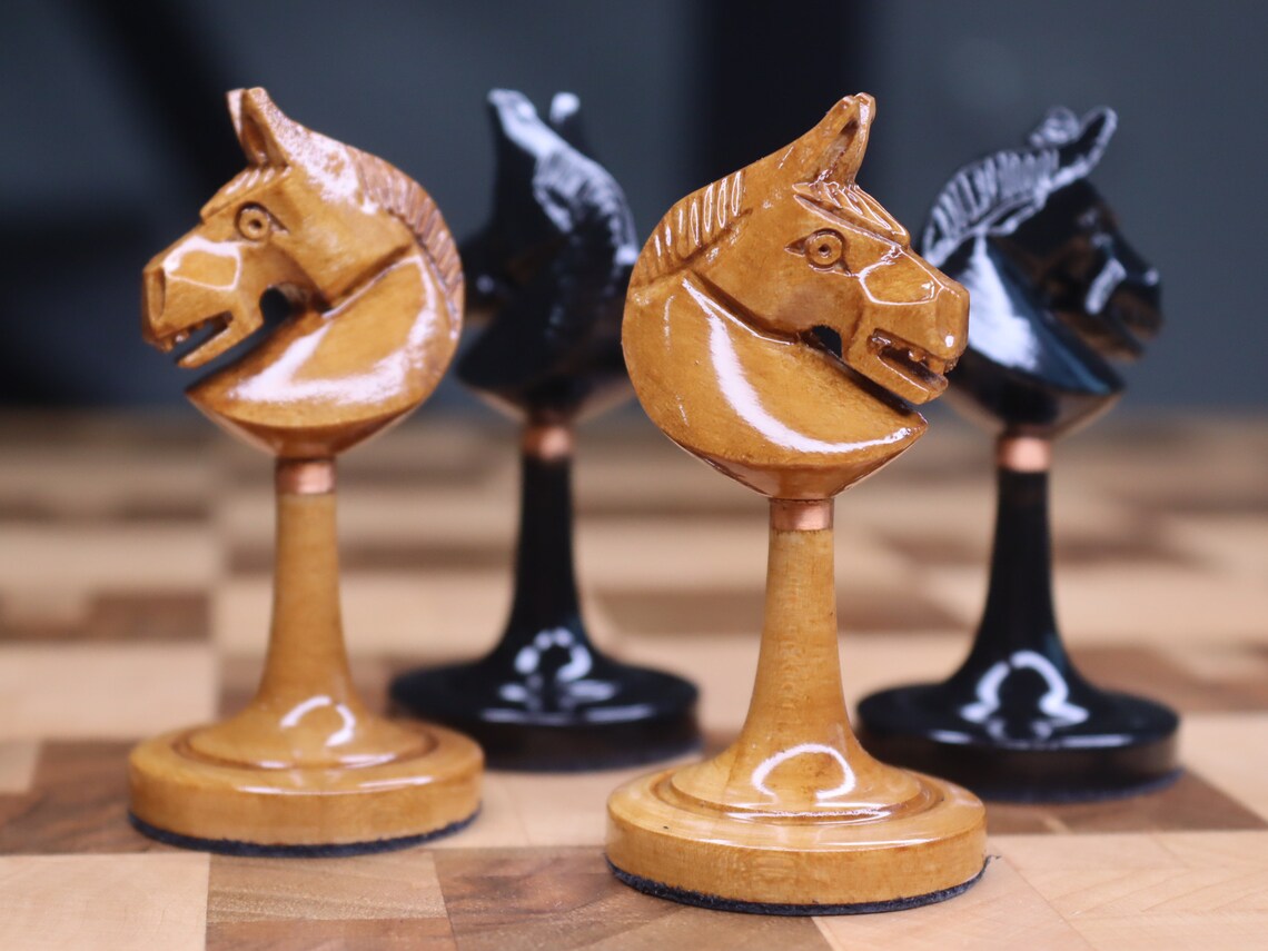 Wooden Reproduction of popular plastic Olympic Soviet chess pieces