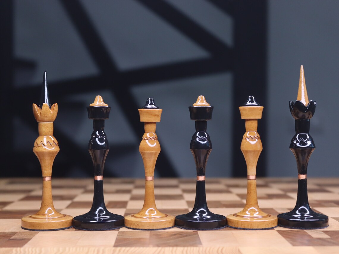 Wooden Reproduction of popular plastic Olympic Soviet chess pieces