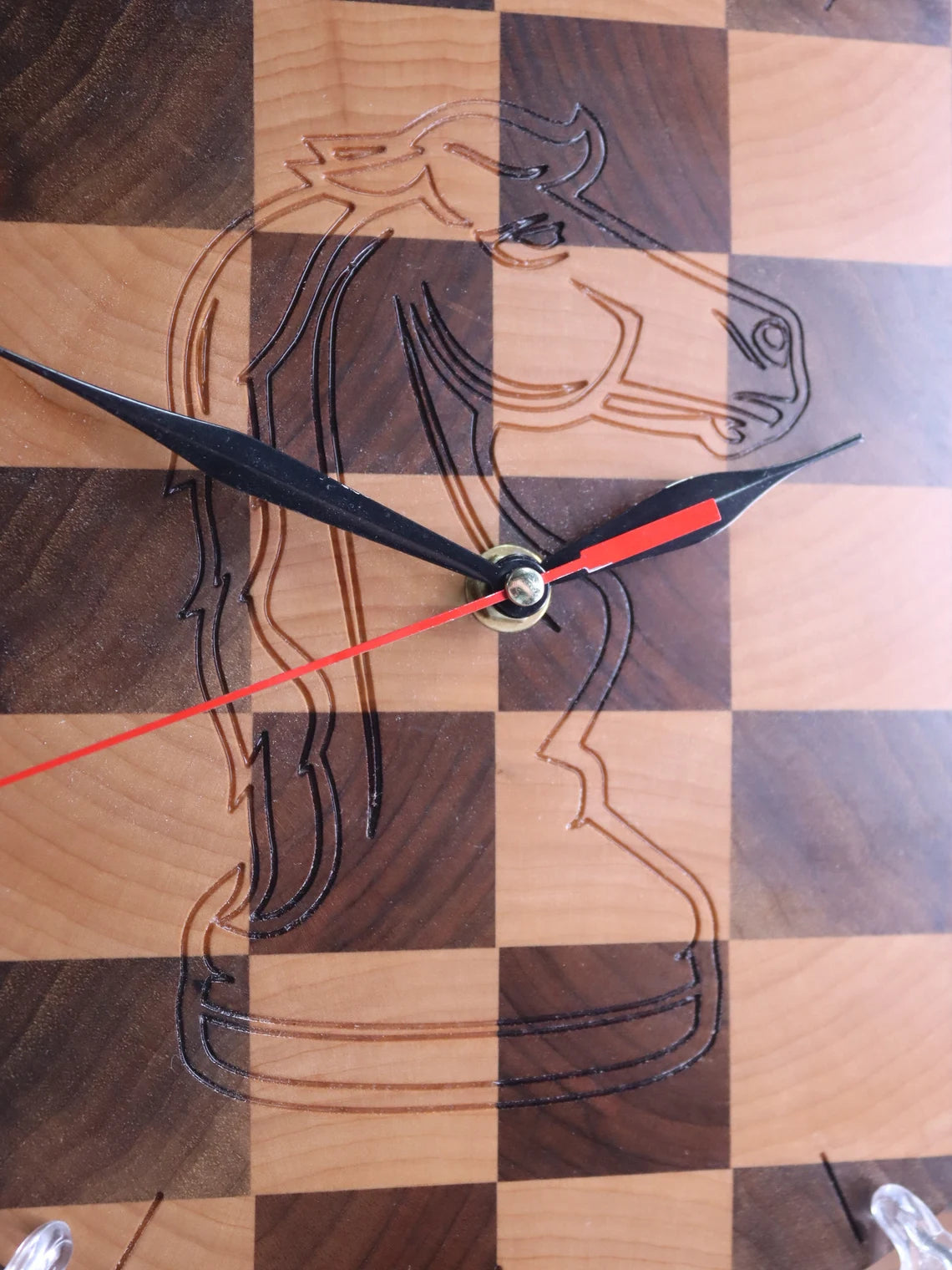 Exclusive end grain wooden clock chess knight